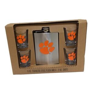 Clemson Tigers Logo Stainless Steel Flask 4 Shots Set Officially Licensed. New